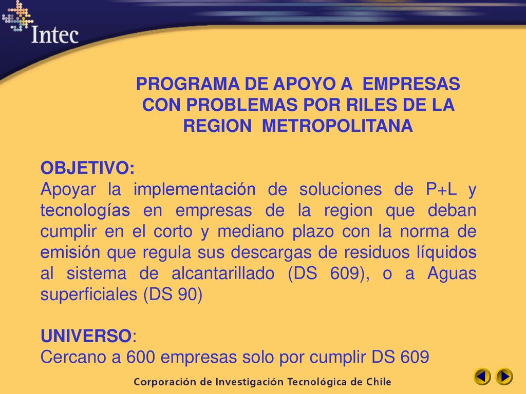 PROGRAMA DE APOYO A EMPRESAS CON PROBLEMAS POR RILES DE LA REGION METROPOLITANA