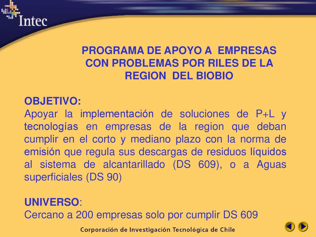 PROGRAMA DE APOYO A EMPRESAS CON PROBLEMAS POR RILES DE LA REGION DEL BIOBIO