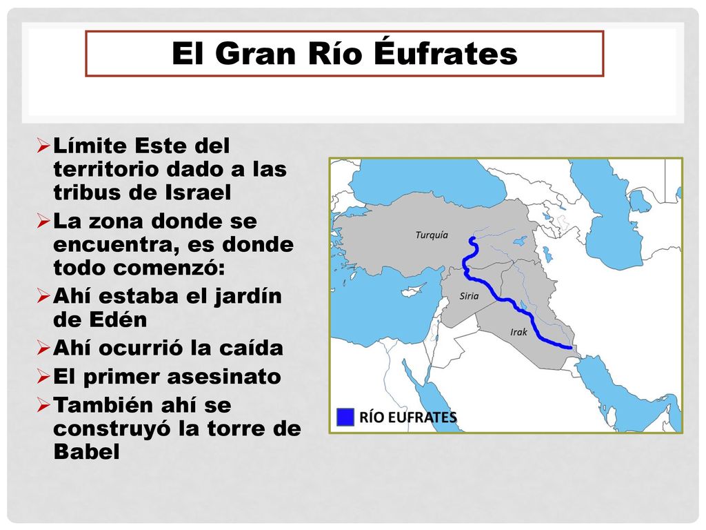 El Gran Río Éufrates Límite Este del territorio dado a las tribus de Israel. La zona donde se encuentra, es donde todo comenzó:
