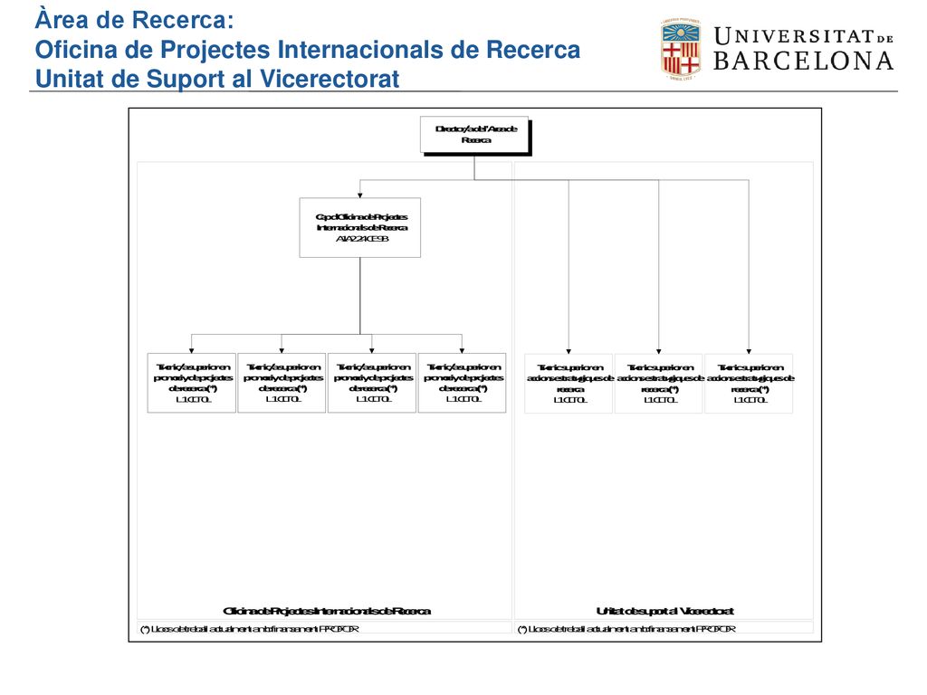 Àrea de Recerca: Oficina de Projectes Internacionals de Recerca Unitat de Suport al Vicerectorat