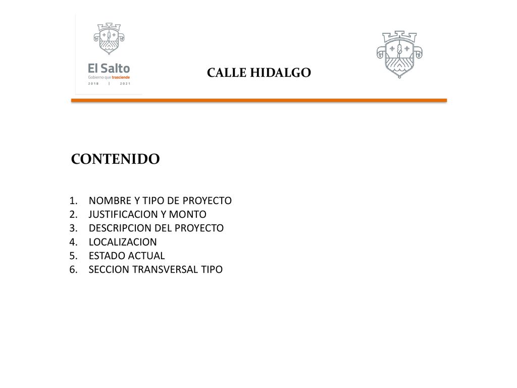 CONTENIDO CALLE HIDALGO NOMBRE Y TIPO DE PROYECTO