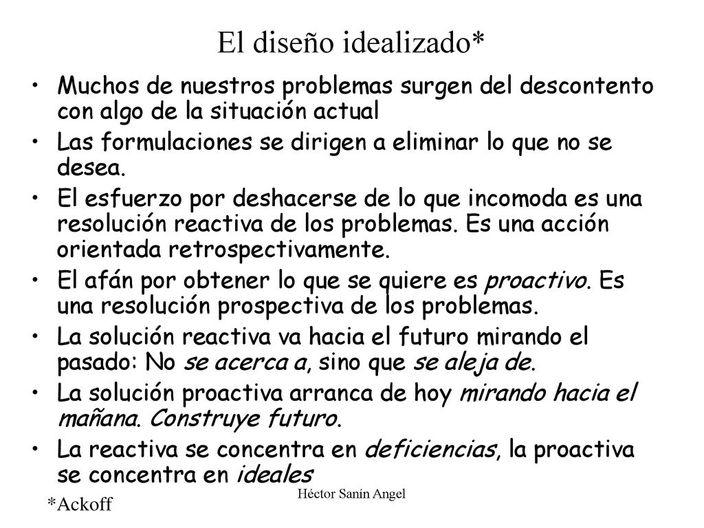 El diseño idealizado* Muchos de nuestros problemas surgen del descontento con algo de la situación actual.