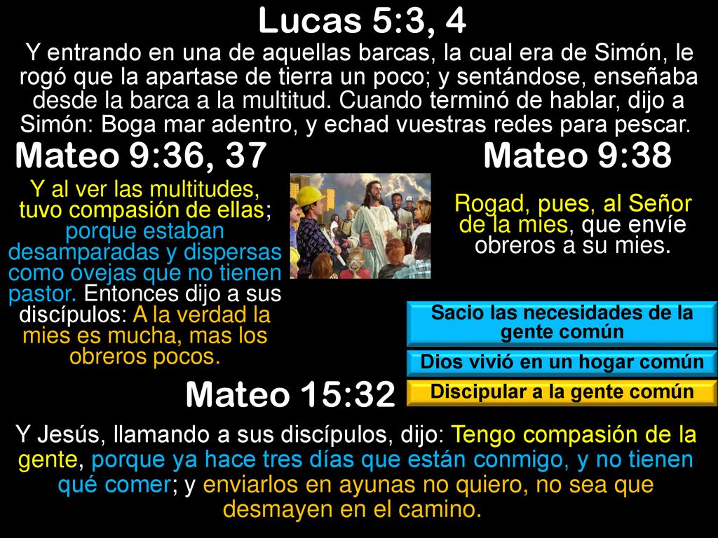 Lucas 5:3, 4 Mateo 9:36, 37 Mateo 9:38 Mateo 15:32