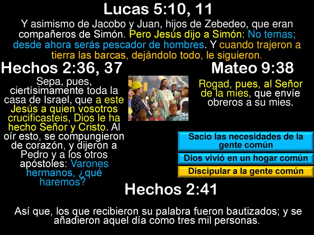 Lucas 5:10, 11 Hechos 2:36, 37 Mateo 9:38 Hechos 2:41