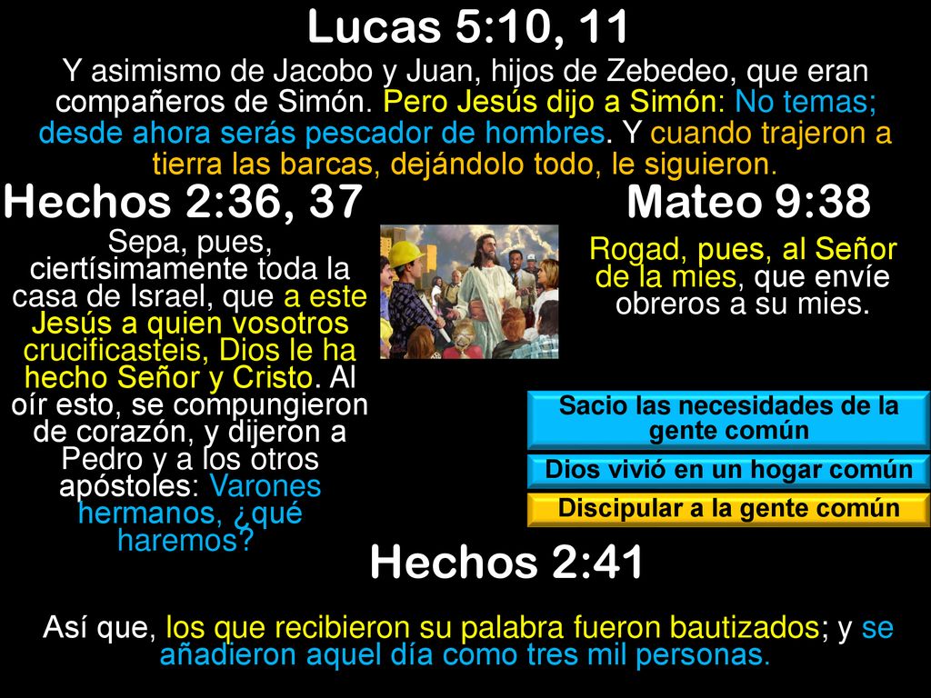 Lucas 5:10, 11 Hechos 2:36, 37 Mateo 9:38 Hechos 2:41