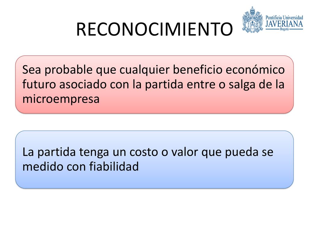 RECONOCIMIENTO Sea probable que cualquier beneficio económico futuro asociado con la partida entre o salga de la microempresa.