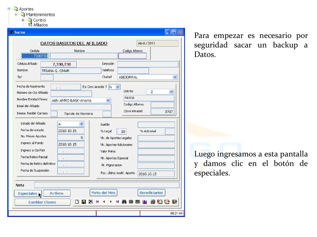 Para empezar es necesario por seguridad sacar un backup a Datos.