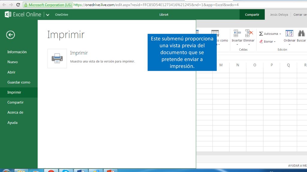 Este submenú proporciona una vista previa del documento que se pretende enviar a impresión.