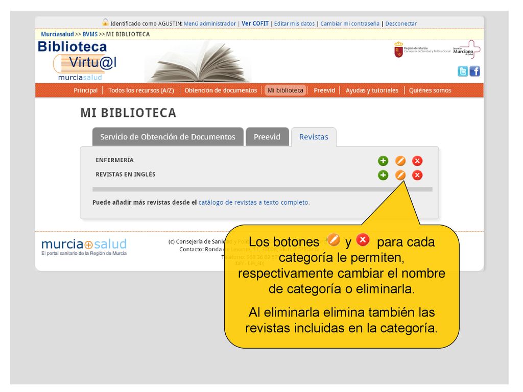 Al eliminarla elimina también las revistas incluidas en la categoría.