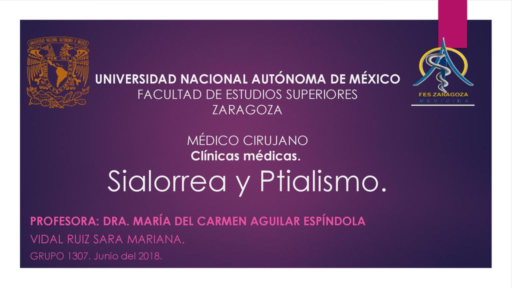 UNIVERSIDAD NACIONAL AUTÓNOMA DE MÉXICO FACULTAD DE ESTUDIOS SUPERIORES ZARAGOZA MÉDICO CIRUJANO Clínicas médicas. Sialorrea y Ptialismo.
