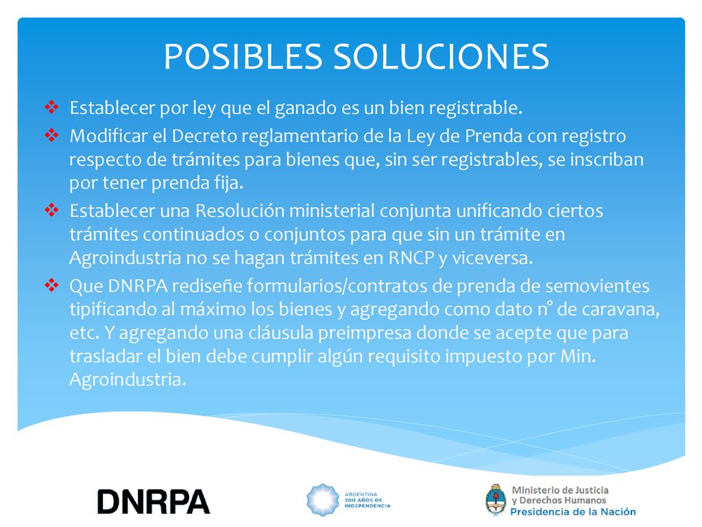 POSIBLES SOLUCIONES Establecer por ley que el ganado es un bien registrable.