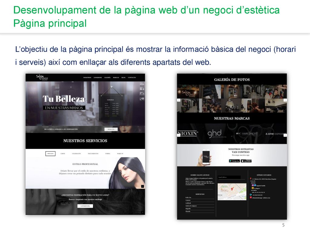Desenvolupament de la pàgina web d’un negoci d’estètica Pàgina principal