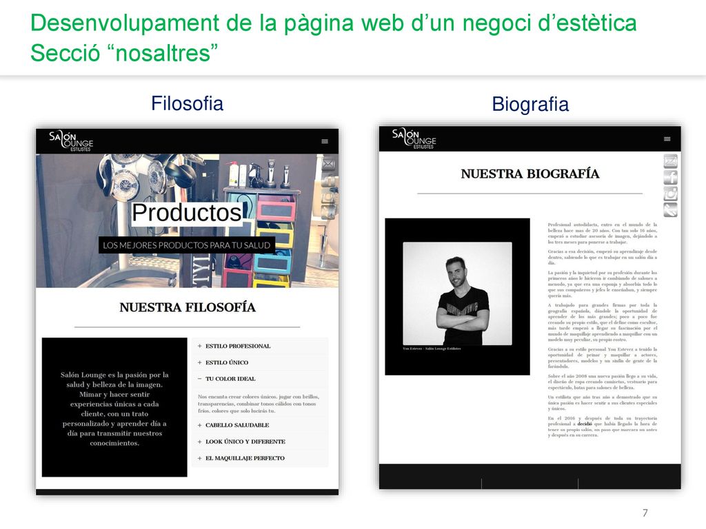 Desenvolupament de la pàgina web d’un negoci d’estètica Secció nosaltres