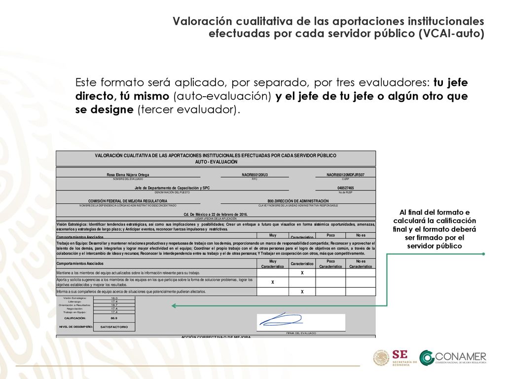 Valoración cualitativa de las aportaciones institucionales efectuadas por cada servidor público (VCAI-auto)