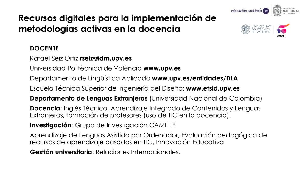 Recursos digitales para la implementación de metodologías activas en la docencia