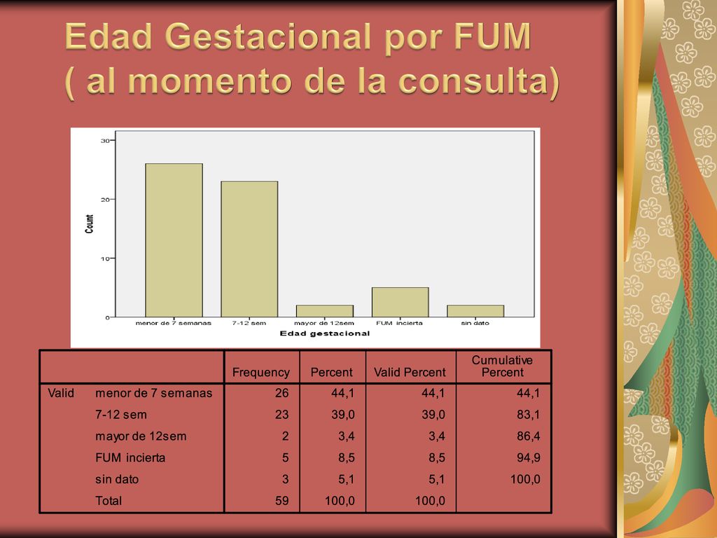 Edad Gestacional por FUM ( al momento de la consulta)