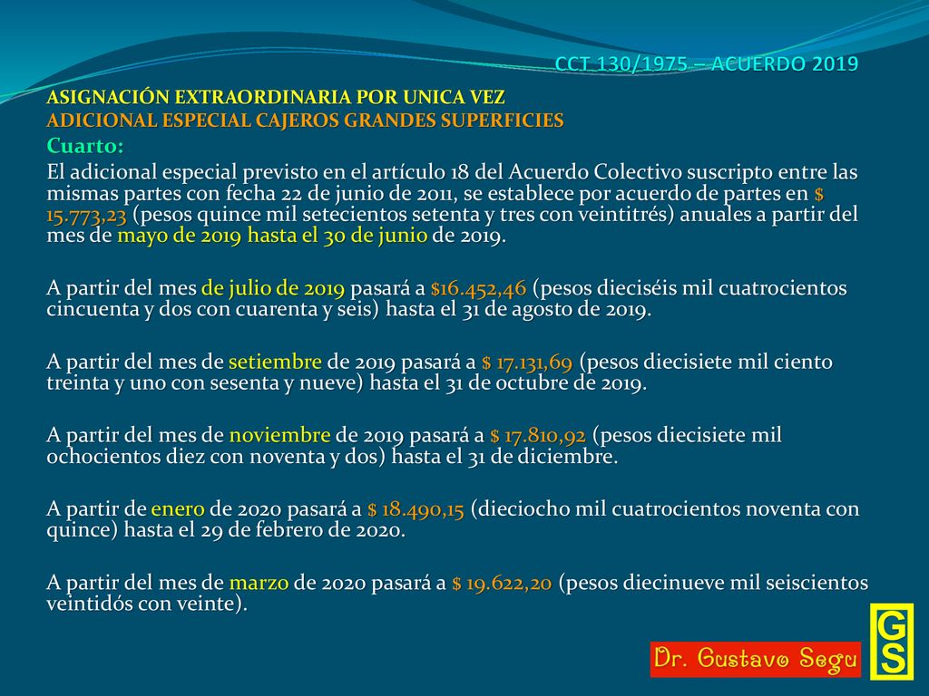 CCT 130/1975 – ACUERDO 2019 ASIGNACIÓN EXTRAORDINARIA POR UNICA VEZ. ADICIONAL ESPECIAL CAJEROS GRANDES SUPERFICIES.