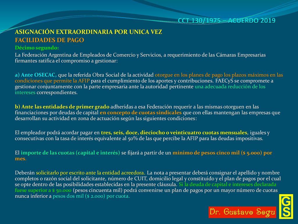 CCT 130/1975 – ACUERDO 2019 ASIGNACIÓN EXTRAORDINARIA POR UNICA VEZ