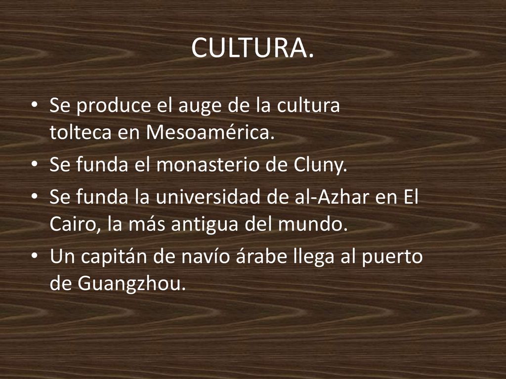 CULTURA. Se produce el auge de la cultura tolteca en Mesoamérica.