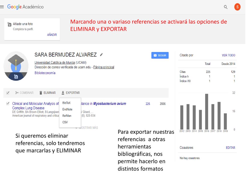Marcando una o variaso referencias se activará las opciones de ELIMINAR y EXPORTAR