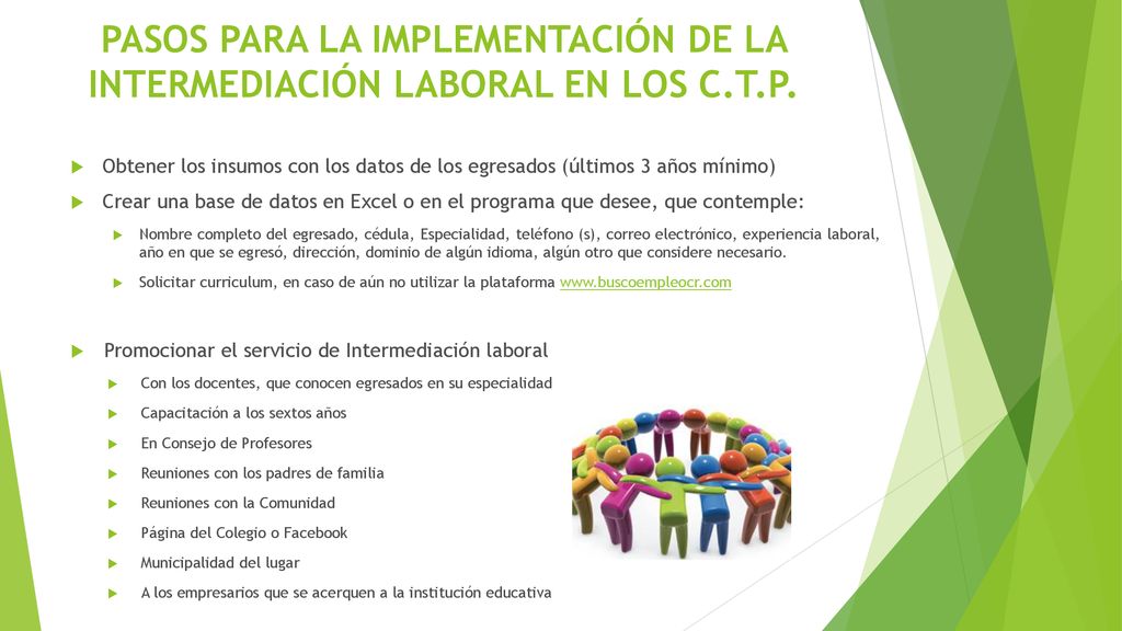 PASOS PARA LA IMPLEMENTACIÓN DE LA INTERMEDIACIÓN LABORAL EN LOS C. T