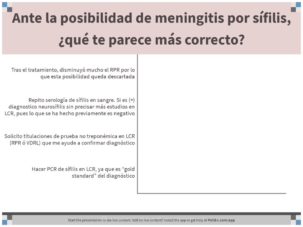Ante la posibilidad de meningitis por sífilis, ¿qué te parece más correcto