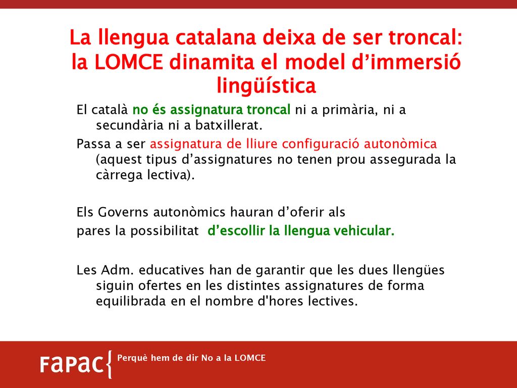 La llengua catalana deixa de ser troncal: la LOMCE dinamita el model d’immersió lingüística