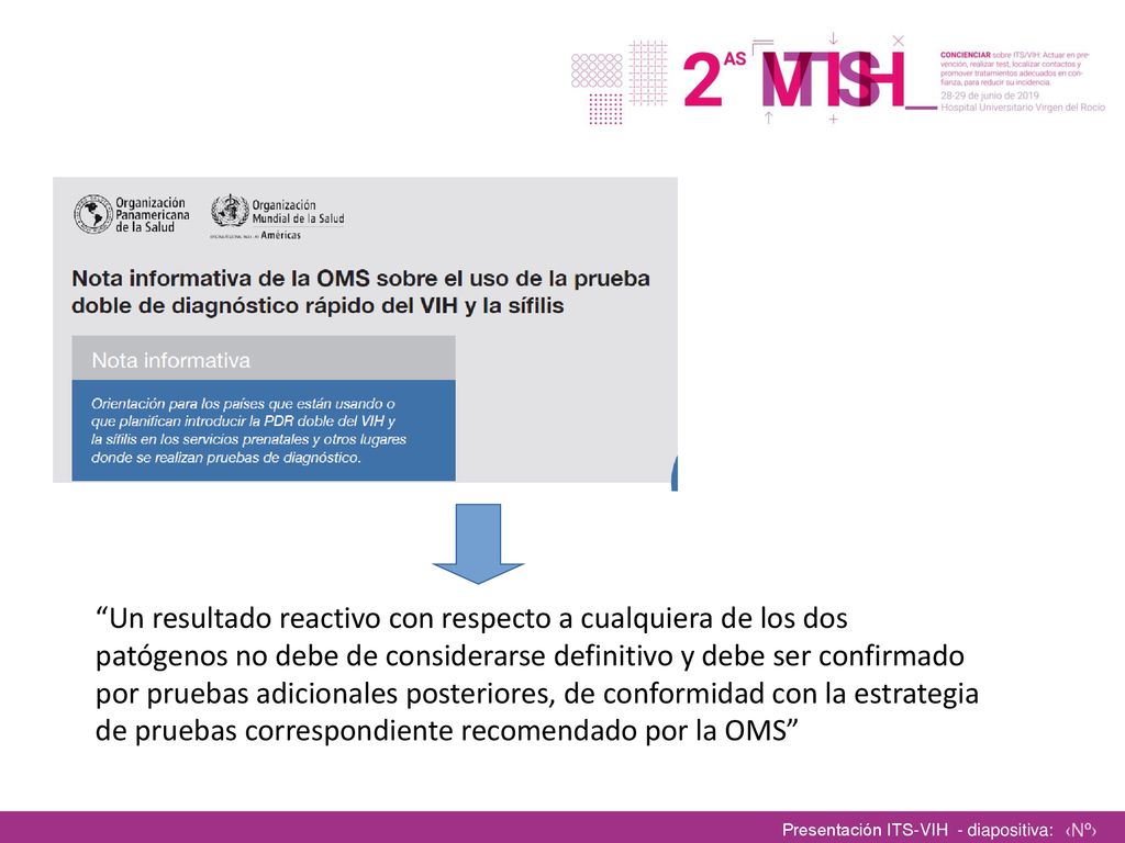 Un resultado reactivo con respecto a cualquiera de los dos patógenos no debe de considerarse definitivo y debe ser confirmado por pruebas adicionales posteriores, de conformidad con la estrategia de pruebas correspondiente recomendado por la OMS