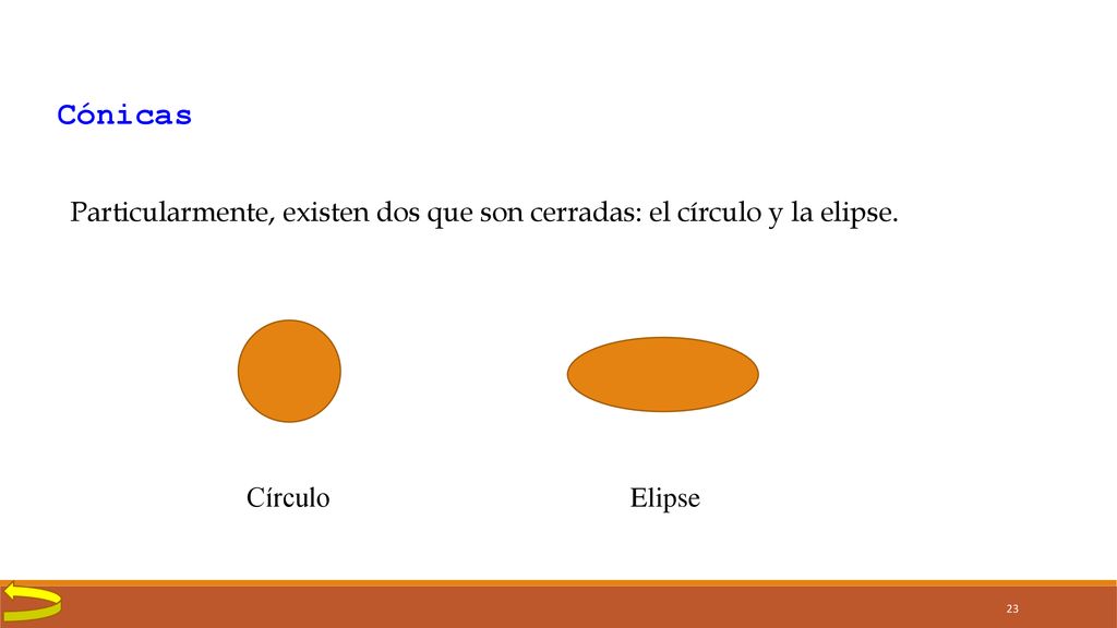 Cónicas Particularmente, existen dos que son cerradas: el círculo y la elipse.