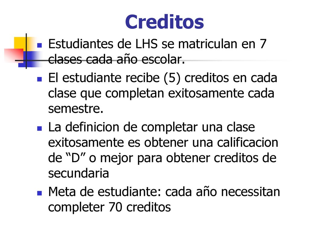 Creditos Estudiantes de LHS se matriculan en 7 clases cada año escolar.