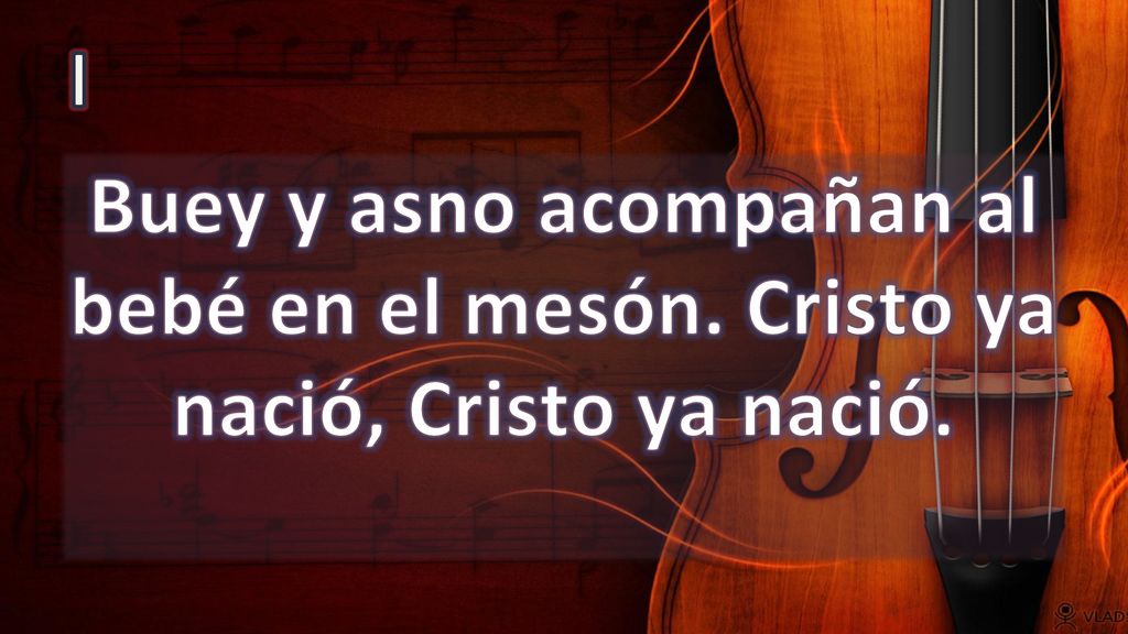 I Buey y asno acompañan al bebé en el mesón. Cristo ya nació, Cristo ya nació.
