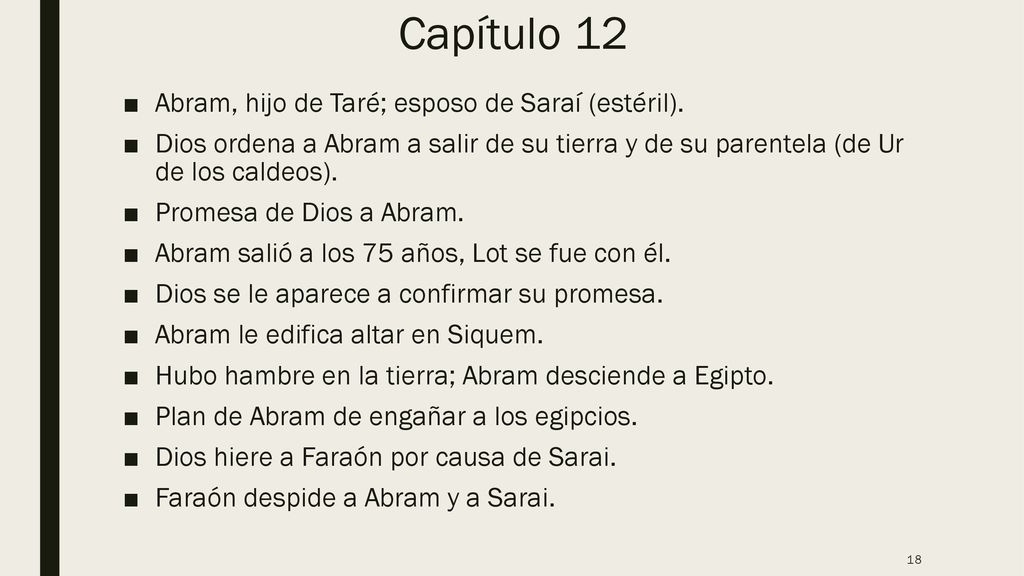 Capítulo 12 Abram, hijo de Taré; esposo de Saraí (estéril).