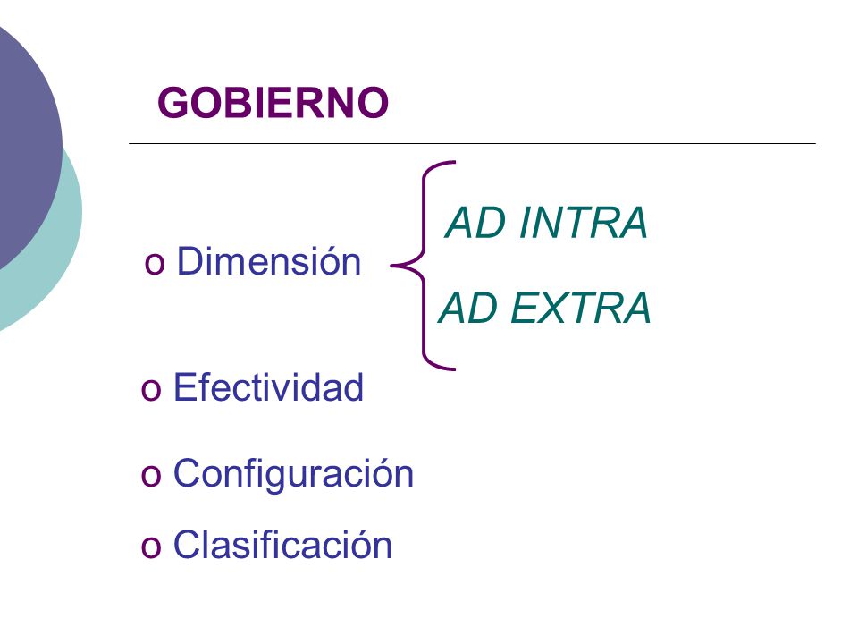 AD INTRA GOBIERNO AD EXTRA Dimensión Efectividad Configuración