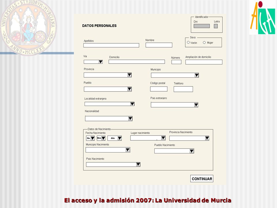 El acceso y la admisión 2007: La Universidad de Murcia