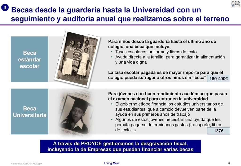 3 Becas desde la guardería hasta la Universidad con un seguimiento y auditoría anual que realizamos sobre el terreno.