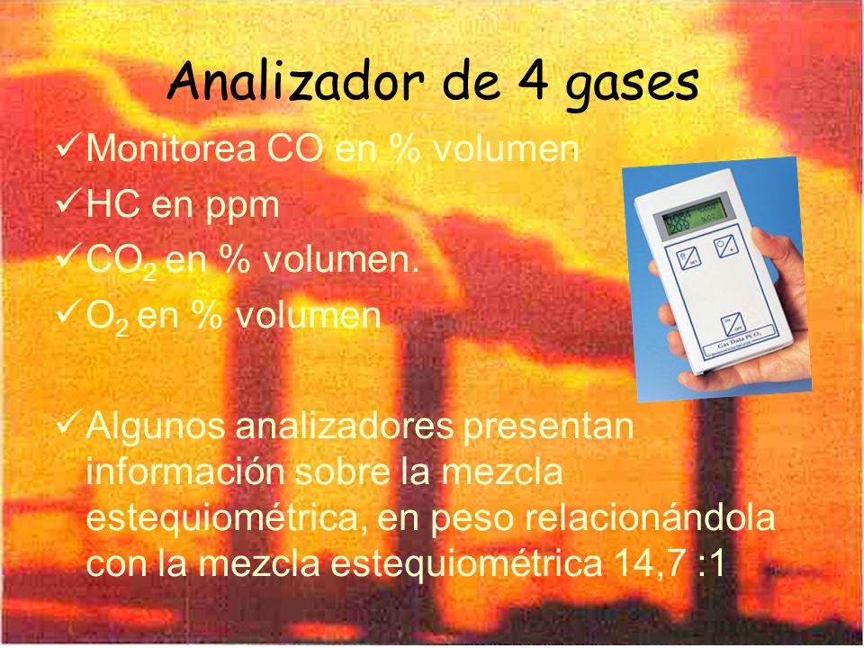 Analizador de 4 gases Monitorea CO en % volumen HC en ppm
