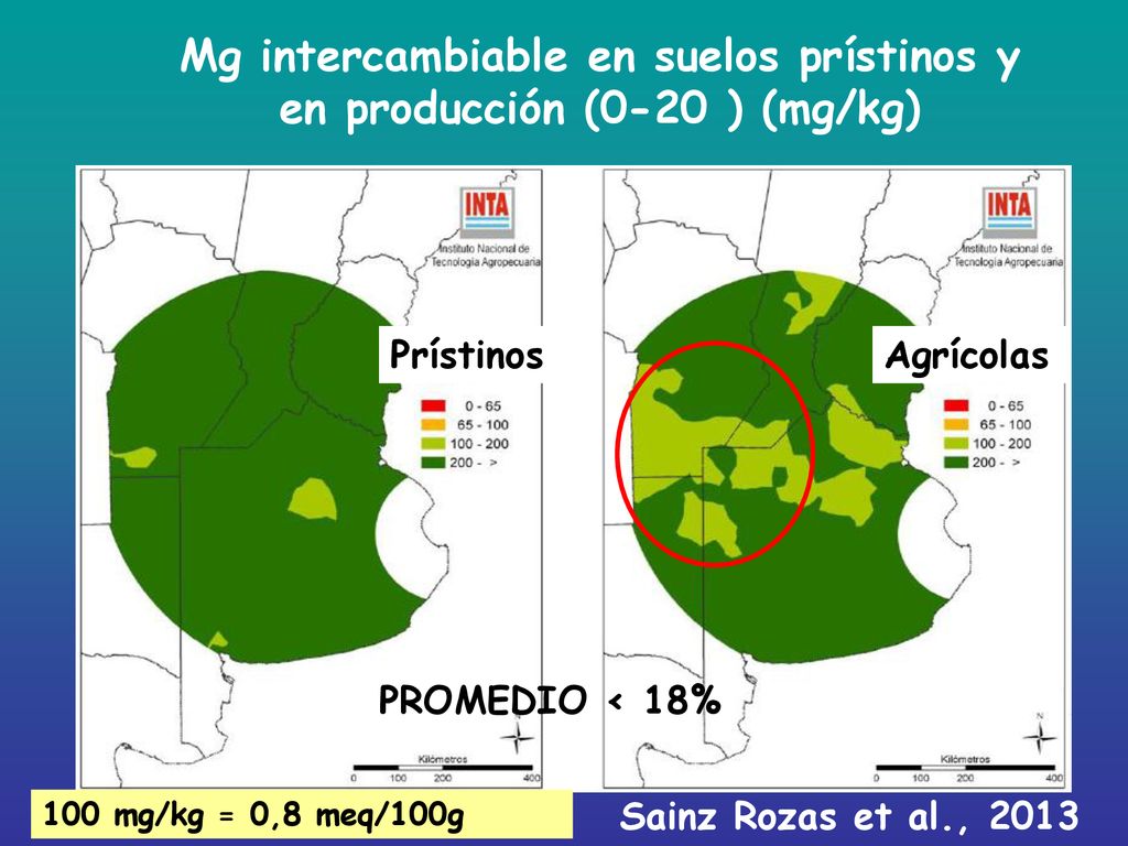 Mg intercambiable en suelos prístinos y en producción (0-20 ) (mg/kg)