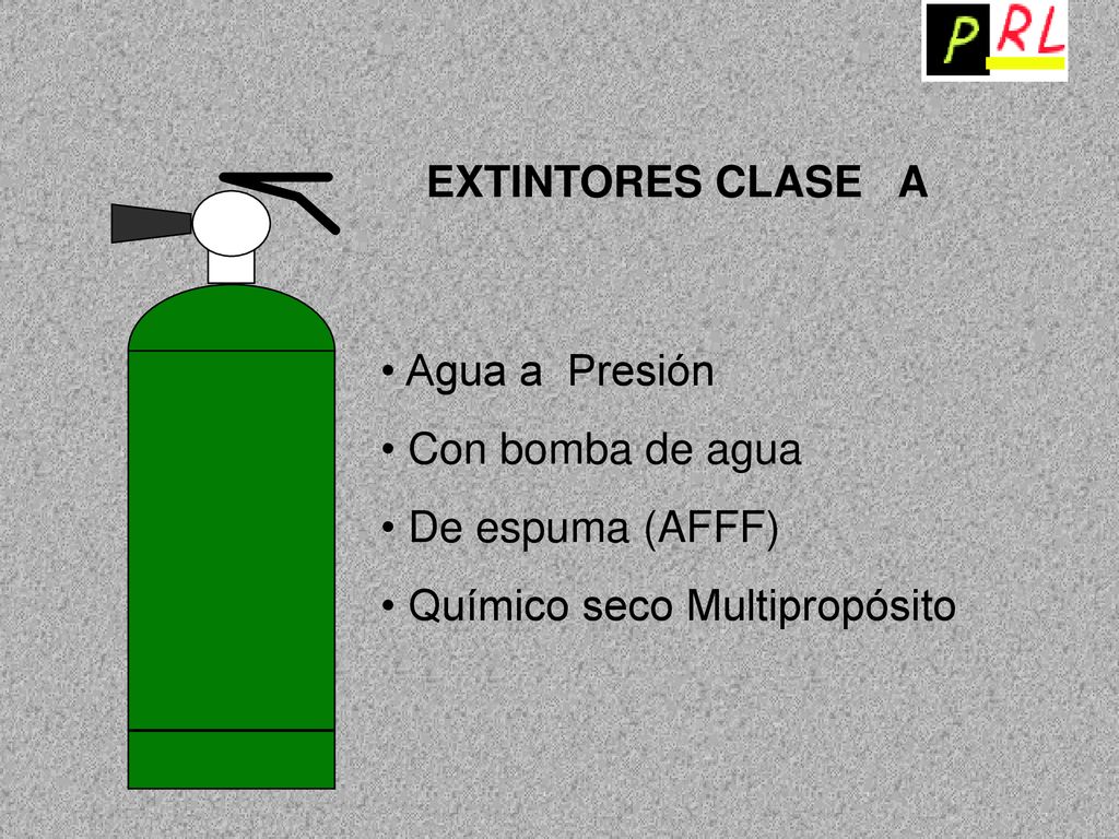 EXTINTORES CLASE A Agua a Presión Con bomba de agua De espuma (AFFF) Químico seco Multipropósito