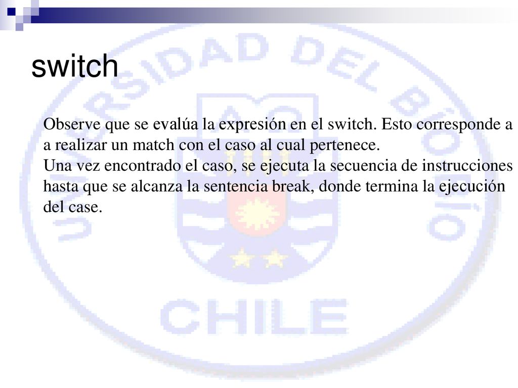switch Observe que se evalúa la expresión en el switch. Esto corresponde a. a realizar un match con el caso al cual pertenece.