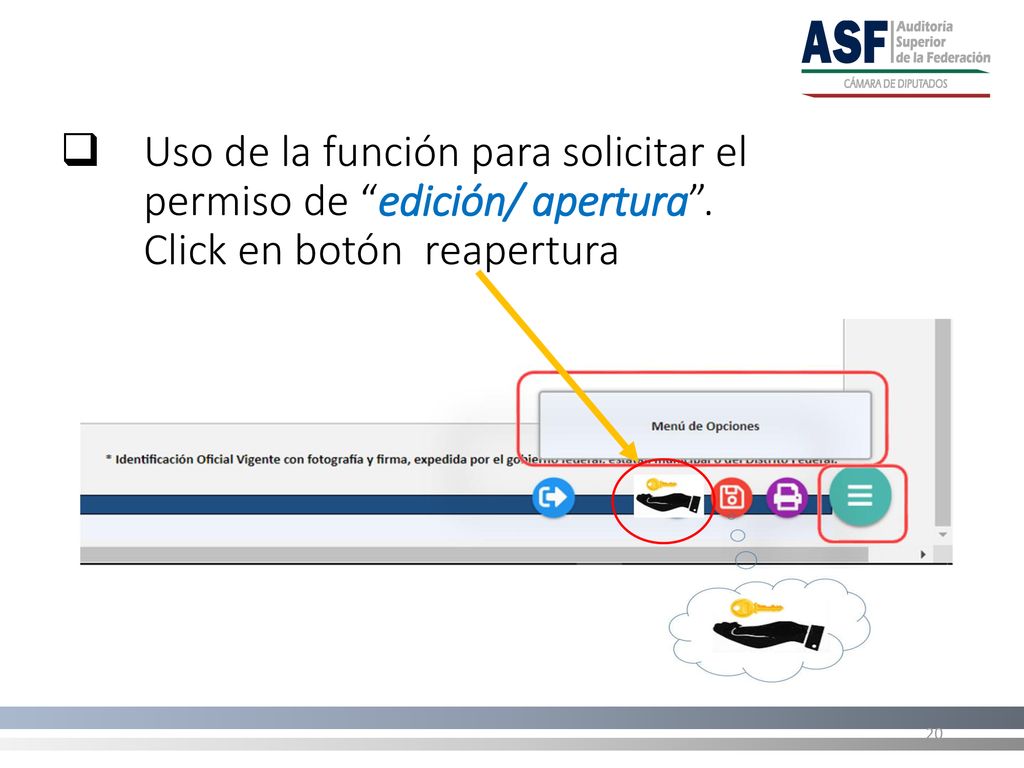 Uso de la función para solicitar el permiso de edición/ apertura