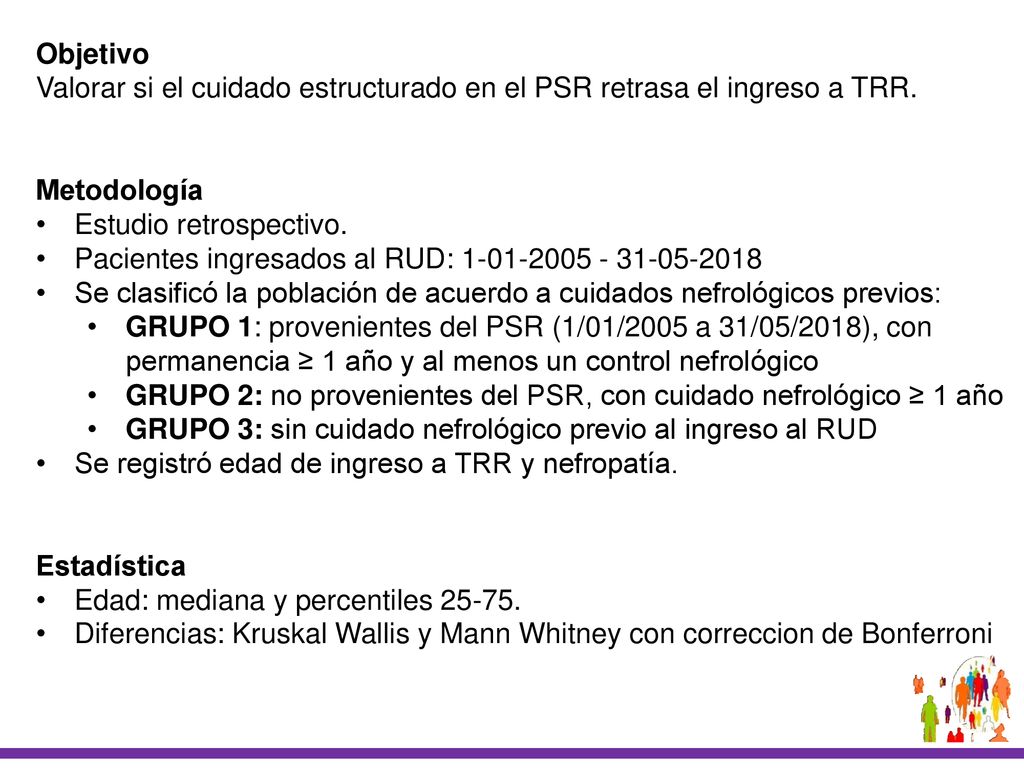 Objetivo Valorar si el cuidado estructurado en el PSR retrasa el ingreso a TRR. Metodología. Estudio retrospectivo.