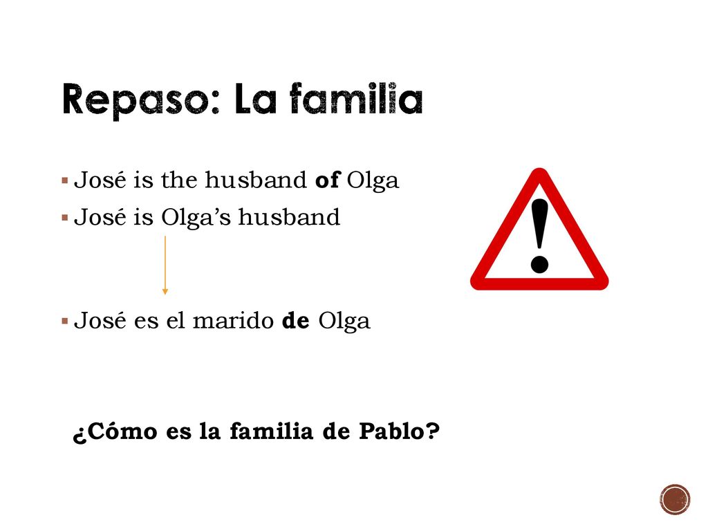 Repaso: La familia José is the husband of Olga José is Olga’s husband