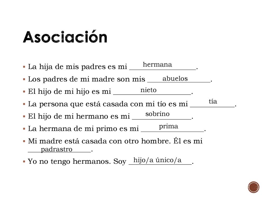 Asociación La hija de mis padres es mi __________________.