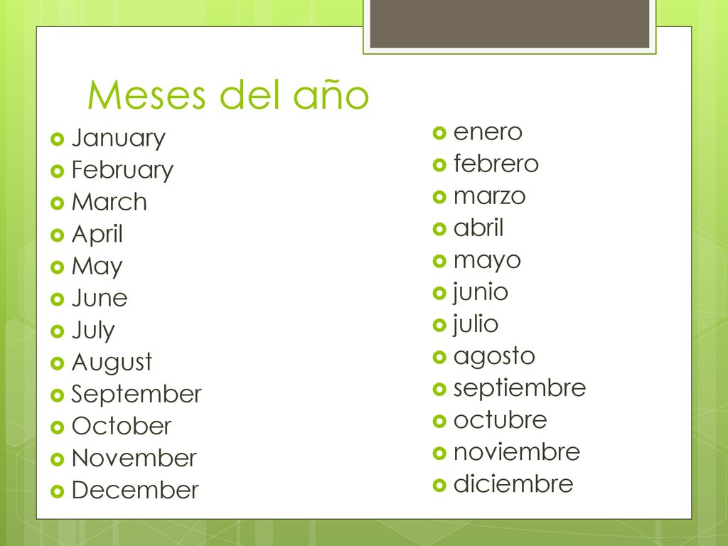 Meses del año enero January febrero February marzo March abril April