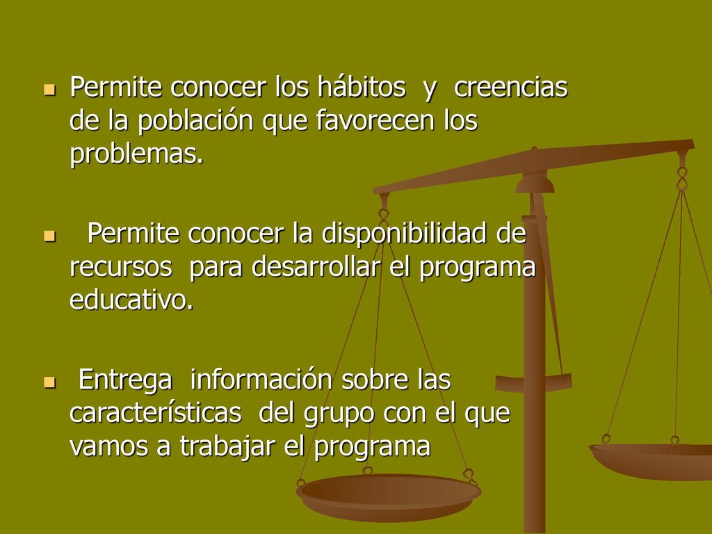 Permite conocer los hábitos y creencias de la población que favorecen los problemas.