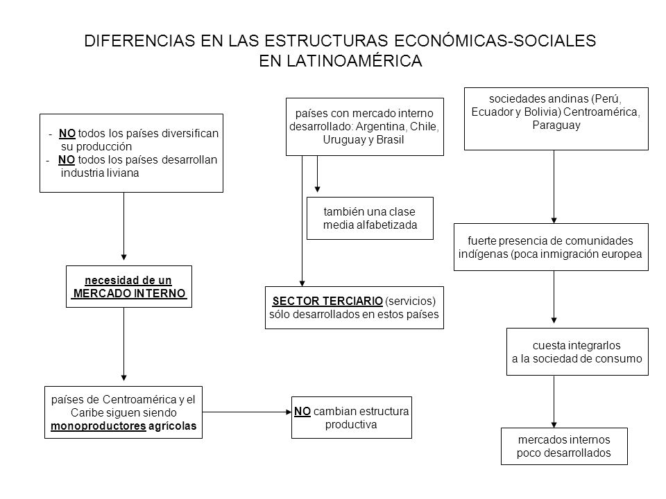 DIFERENCIAS EN LAS ESTRUCTURAS ECONÓMICAS-SOCIALES EN LATINOAMÉRICA