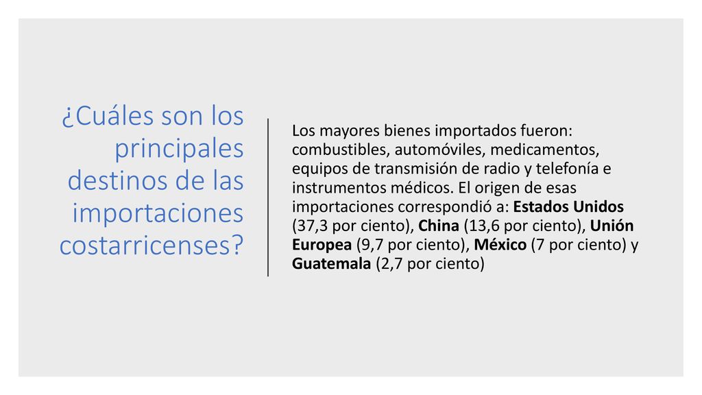 ¿Cuáles son los principales destinos de las importaciones costarricenses
