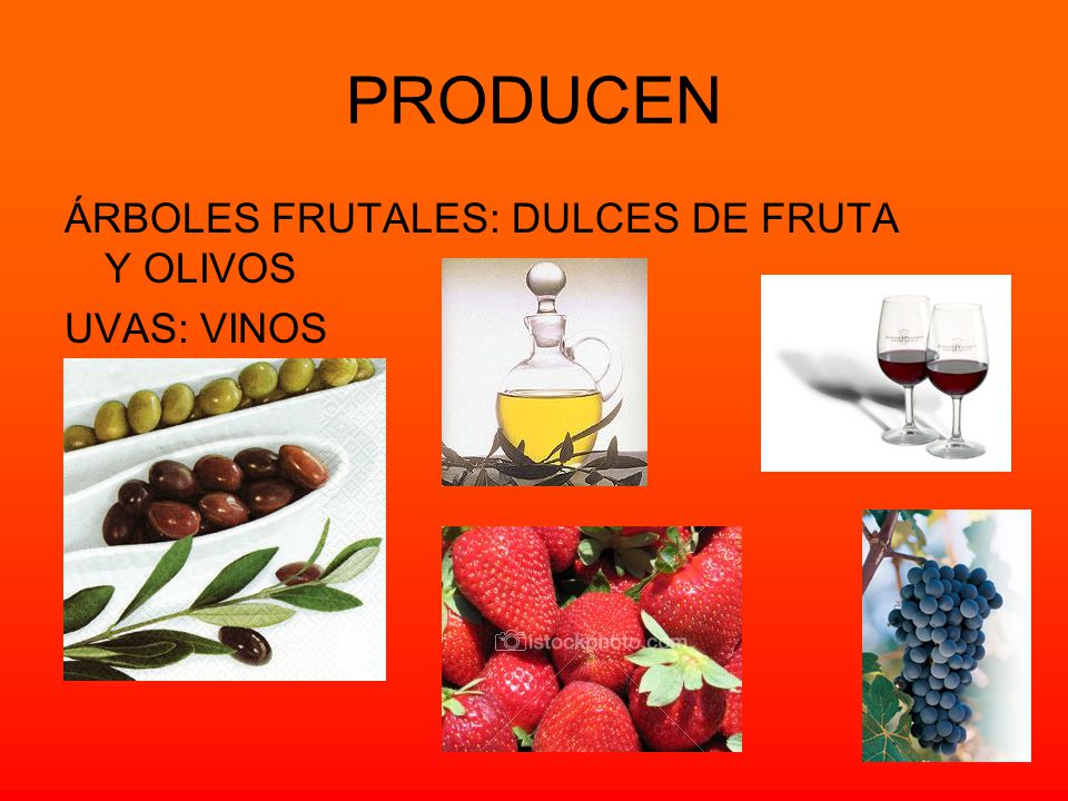 PRODUCEN ÁRBOLES FRUTALES: DULCES DE FRUTA Y OLIVOS UVAS: VINOS