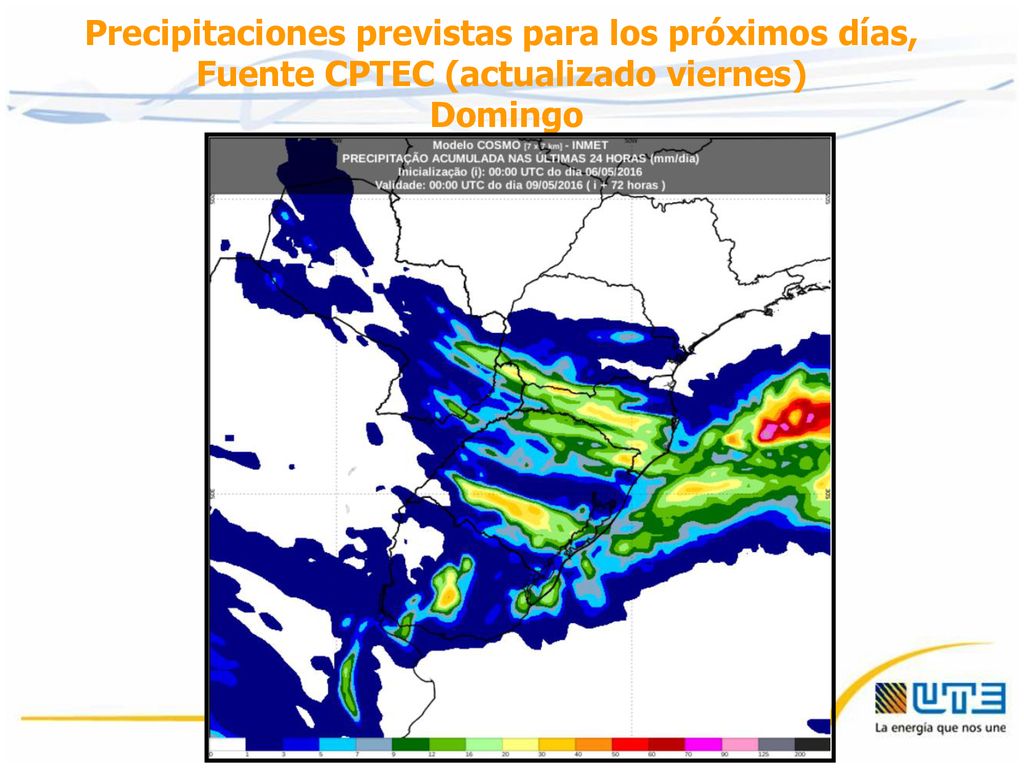 Precipitaciones previstas para los próximos días, Fuente CPTEC (actualizado viernes)