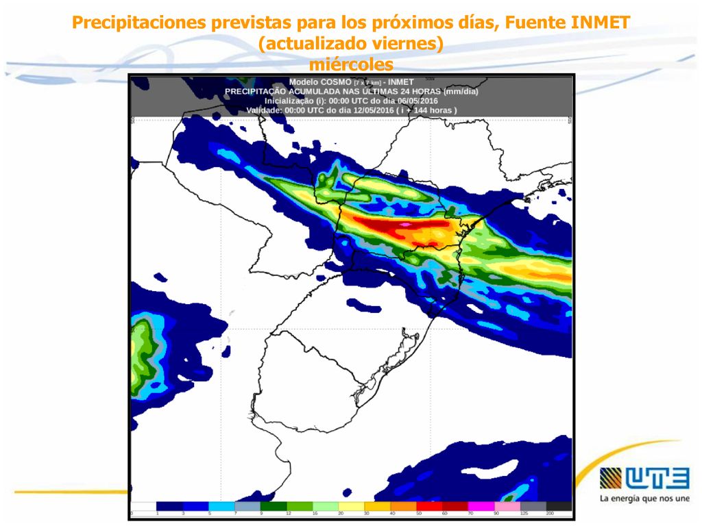 Precipitaciones previstas para los próximos días, Fuente INMET (actualizado viernes) miércoles
